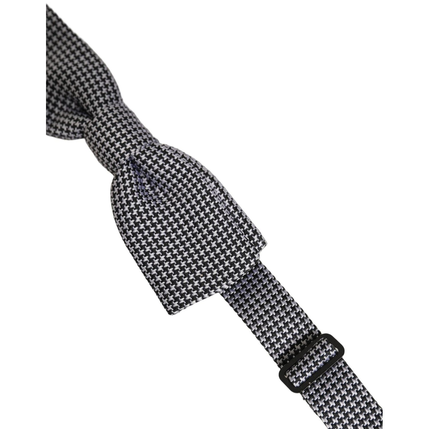 Dolce & Gabbana Black White Houndstooth Adjustable Neck Bow Tie