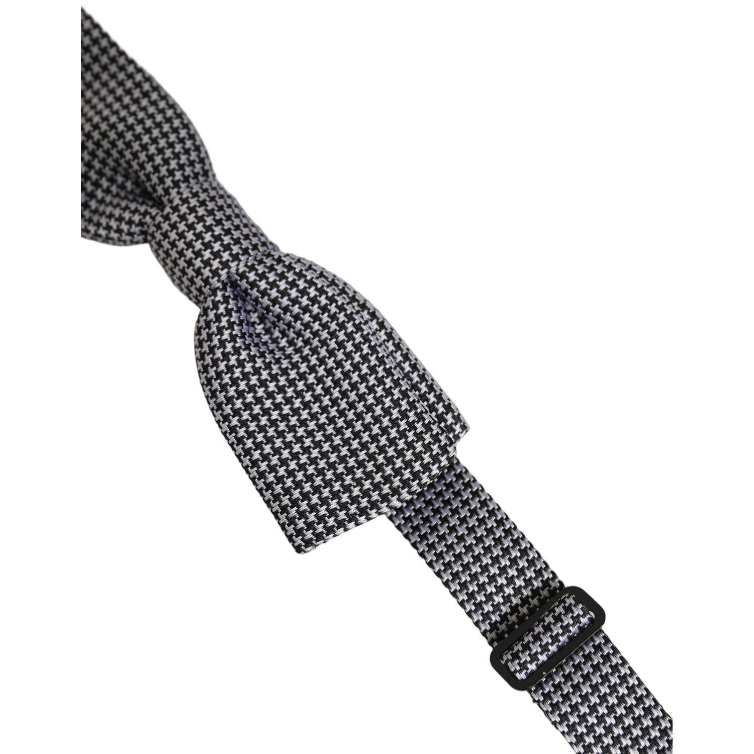 Dolce & Gabbana Black White Houndstooth Adjustable Neck Bow Tie