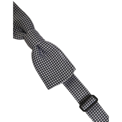 Dolce & Gabbana Black White Houndstooth Adjustable Neck Bow Tie