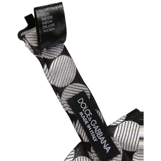 Dolce & Gabbana Men Black Silver Circles Adjustable Neck Papillon Bow Tie