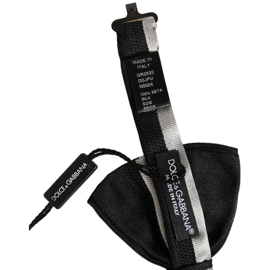 Dolce & Gabbana Black Silver 100% Silk Adjustable Neck Papillon Bow Tie