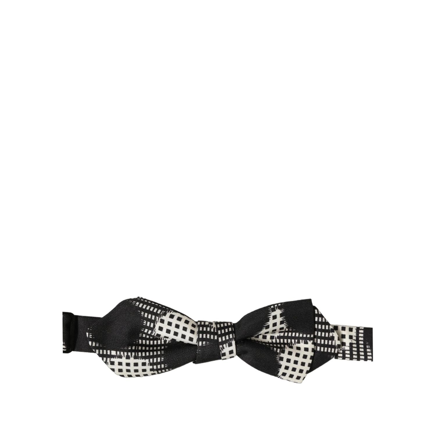Dolce & Gabbana Black White Checkered Adjustable Neck Papillon Bow Tie