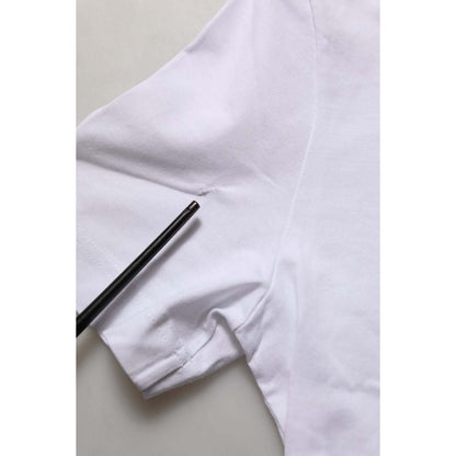 Dolce & Gabbana White Cotton Rose Patch Crew Neck T-shirt