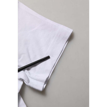 Dolce & Gabbana White Cotton Rose Patch Crew Neck T-shirt
