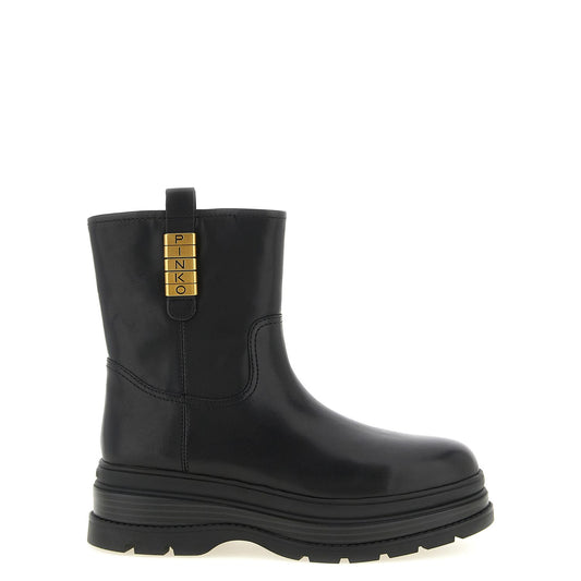 PINKO Black Cowhide Ankle Boots