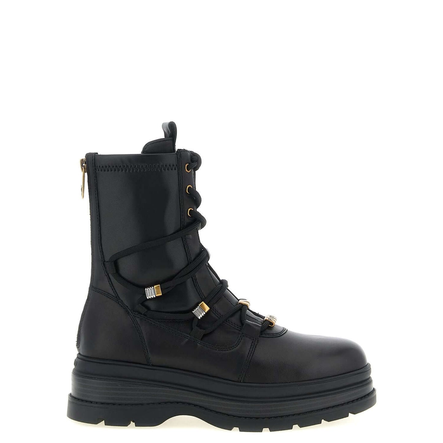PINKO Black Cowhide Lace-Up Boots