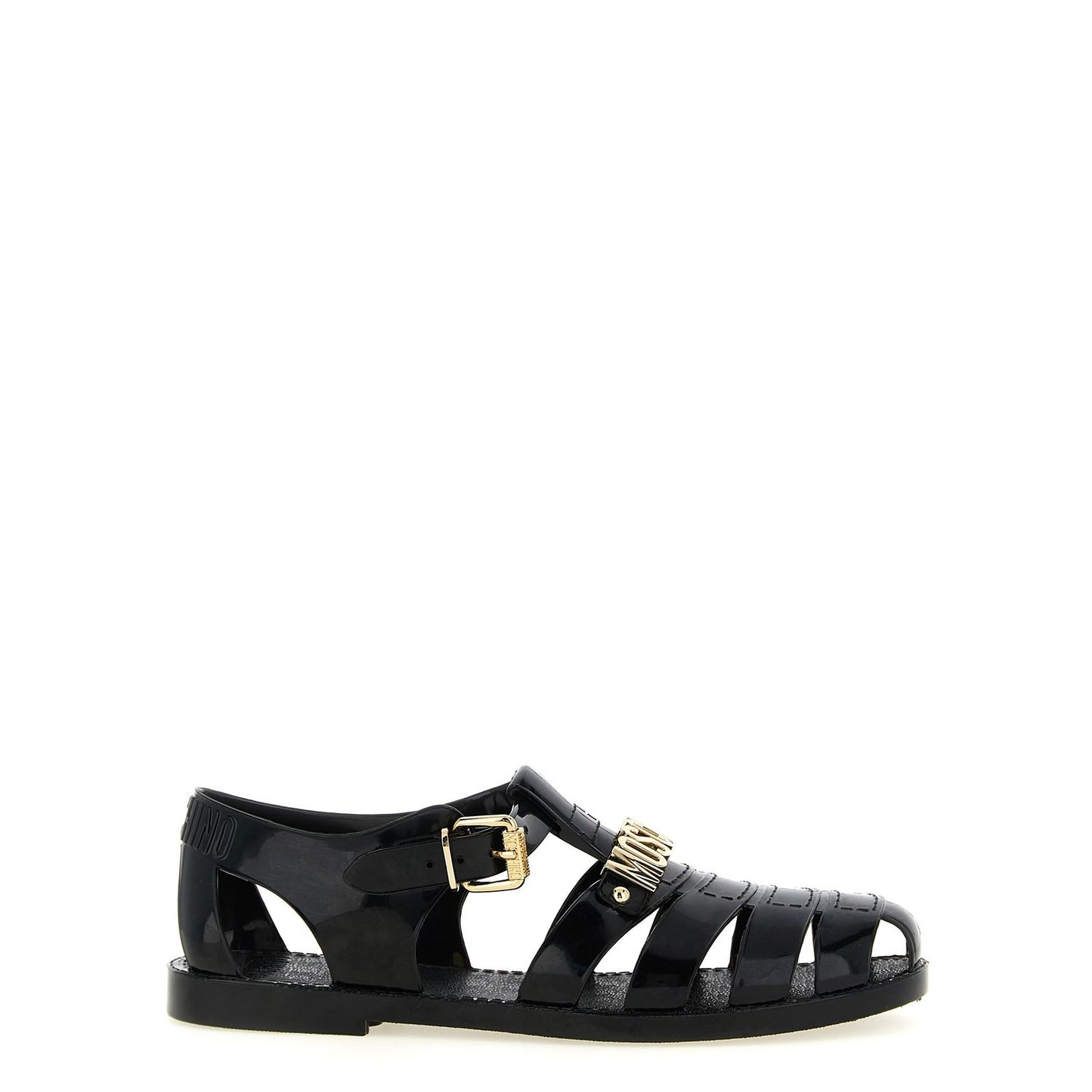 Moschino Black Pvc Flat Sandals