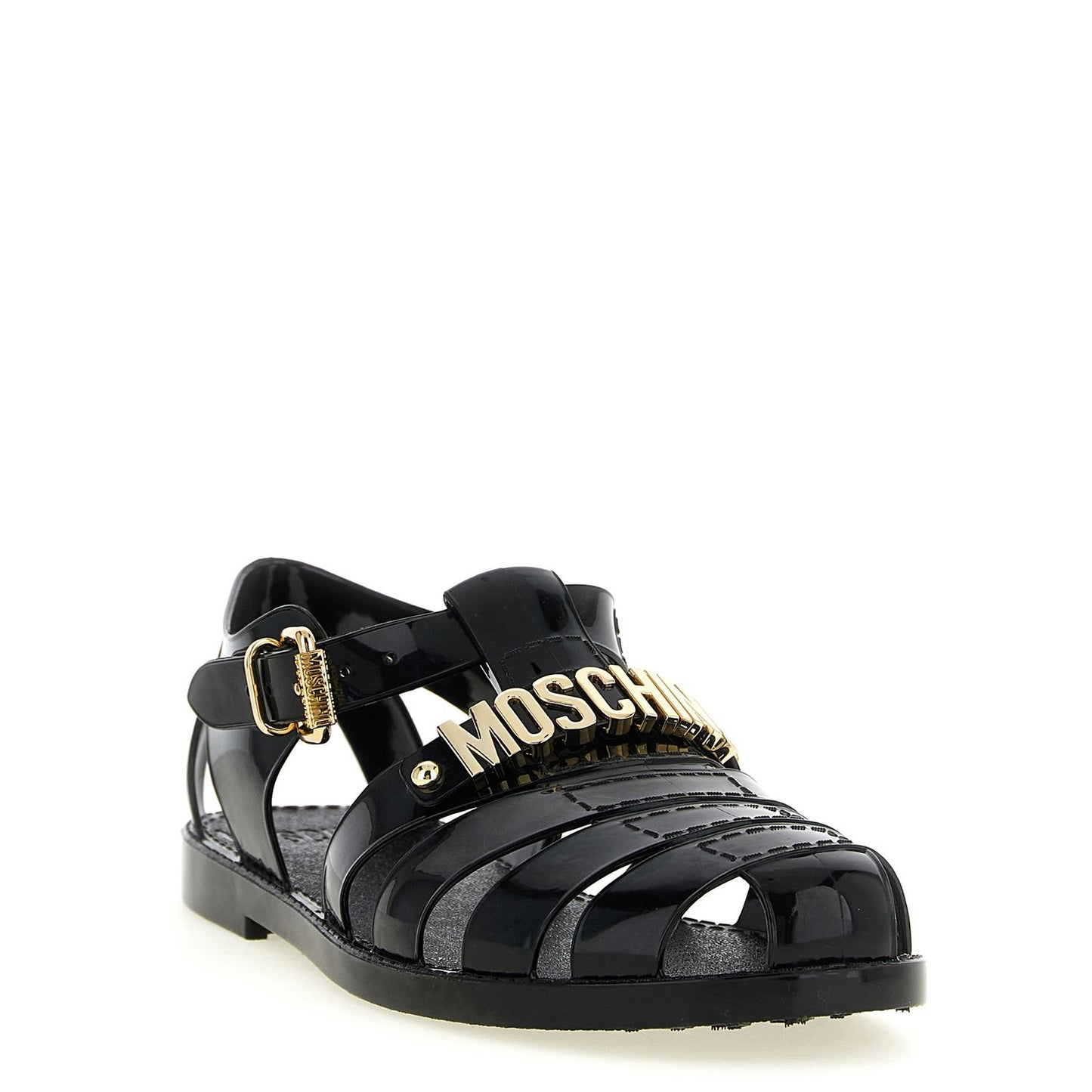 Moschino Black Pvc Flat Sandals