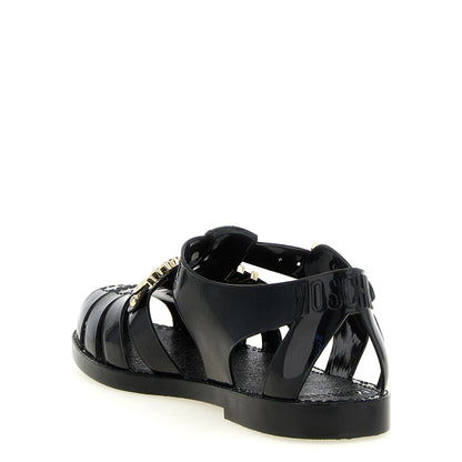 Moschino Black Pvc Flat Sandals