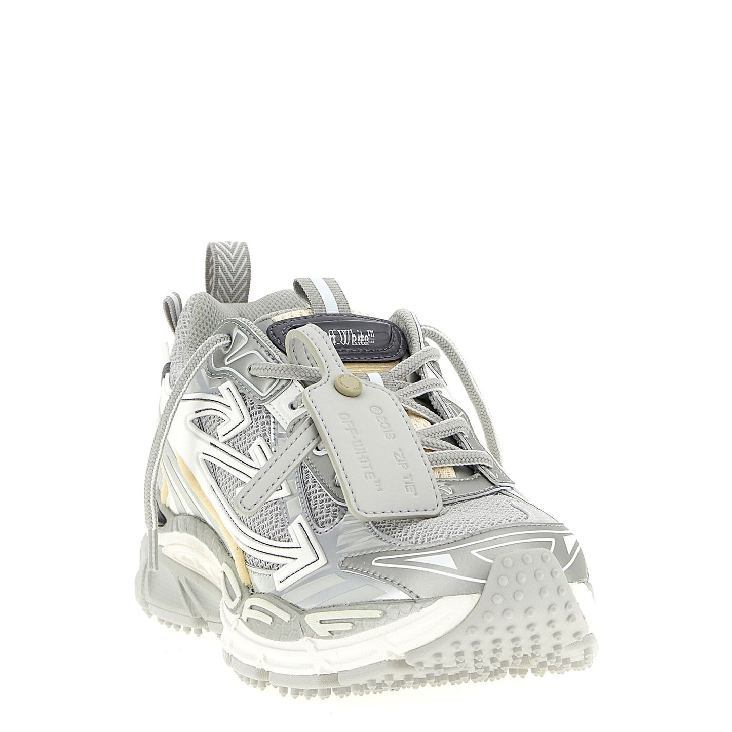 Off-White Silver Polyester Athletic Sneakers
