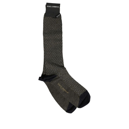 Dolce & Gabbana Dark Gray Cotton Knit Knee High Accessory Socks