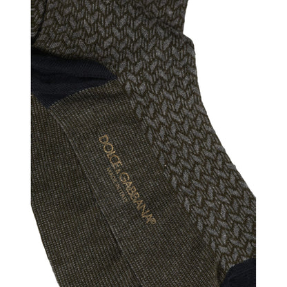 Dolce & Gabbana Dark Gray Cotton Knit Knee High Accessory Socks