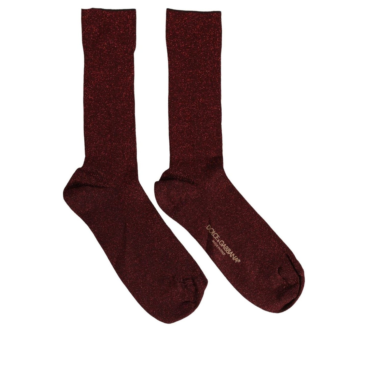 Dolce & Gabbana Maroon Viscose DG Logo Mid Calf Accessory Socks