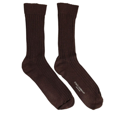 Dolce & Gabbana Dark Brown Wool DG Logo Mid Calf Accessory Socks