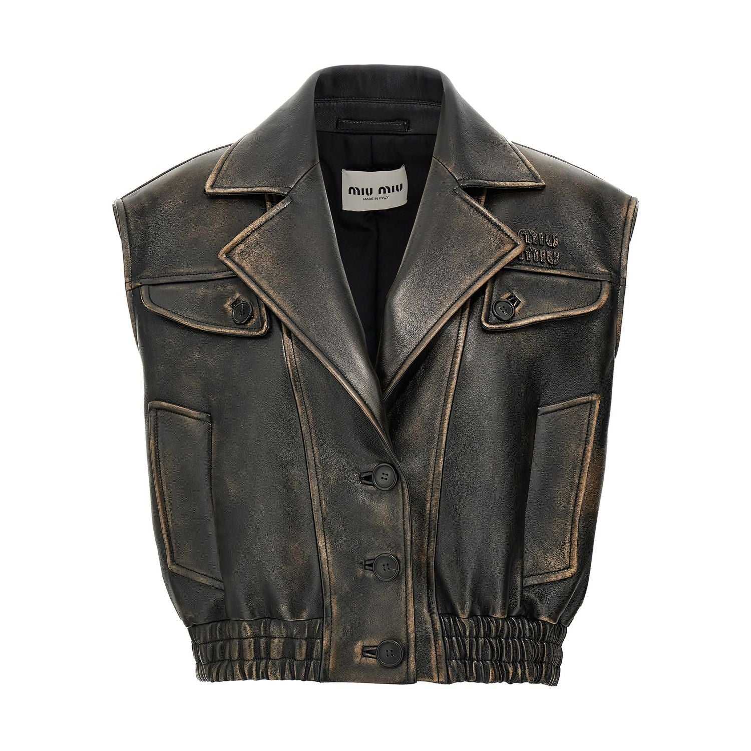 Miu Miu Brown Lamb Leather Sleeveless Jacket