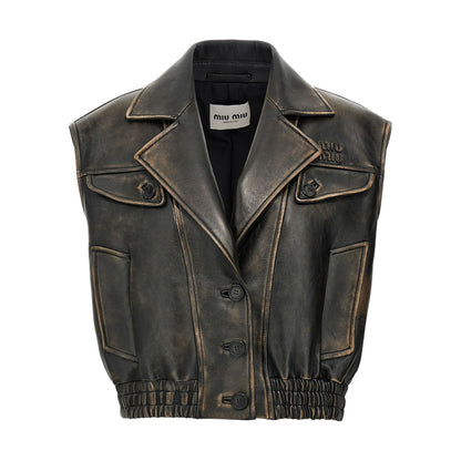 Miu Miu Brown Lamb Leather Sleeveless Jacket