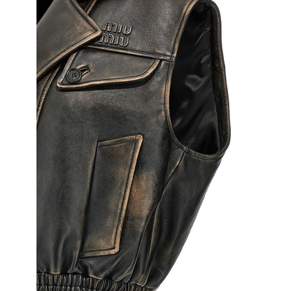 Miu Miu Brown Lamb Leather Sleeveless Jacket