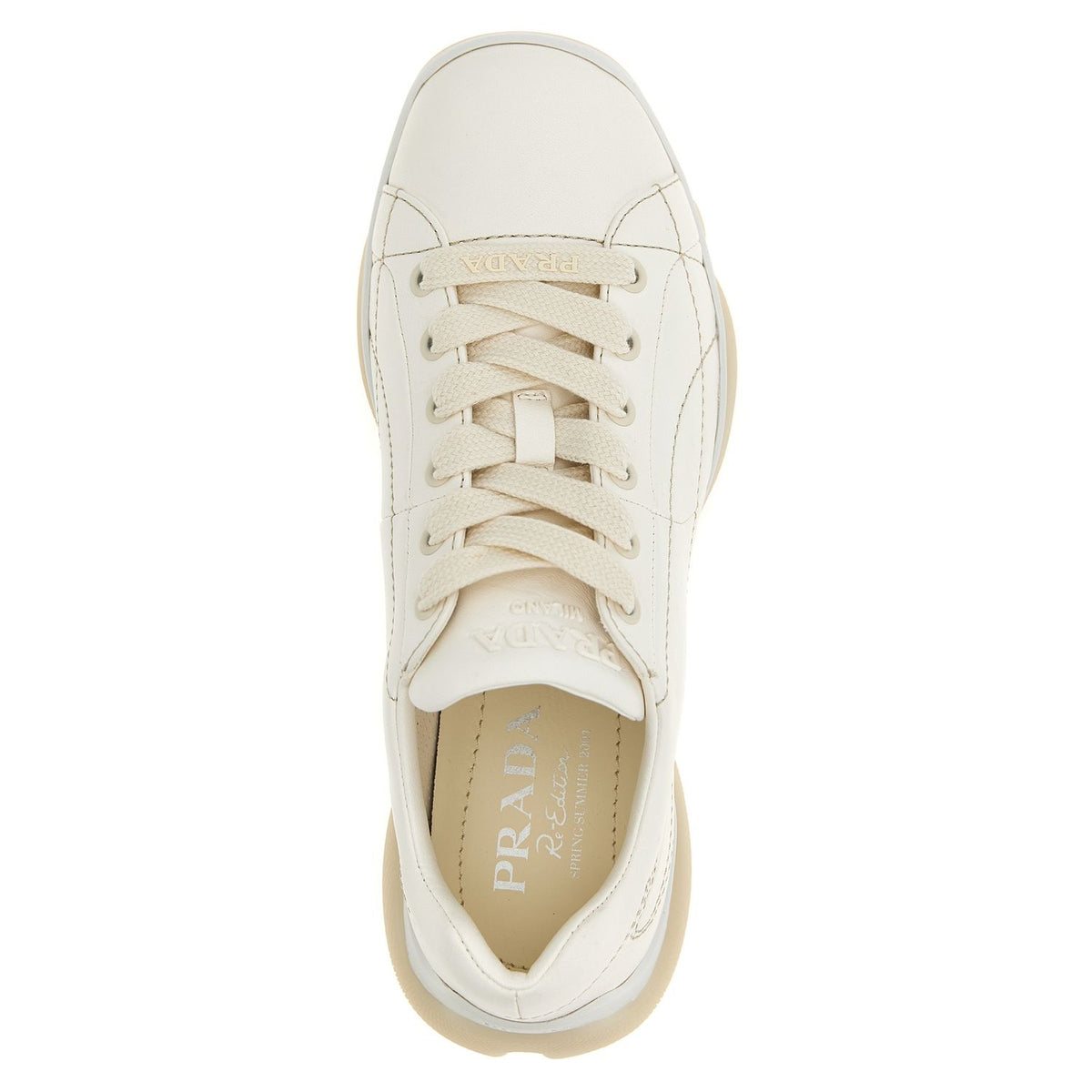 Prada White Lamb Leather Low Top Sneakers