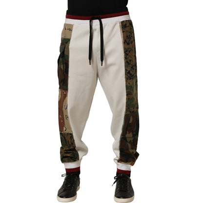 Dolce & Gabbana White Camouflage Patchwork Sweatpants Pants