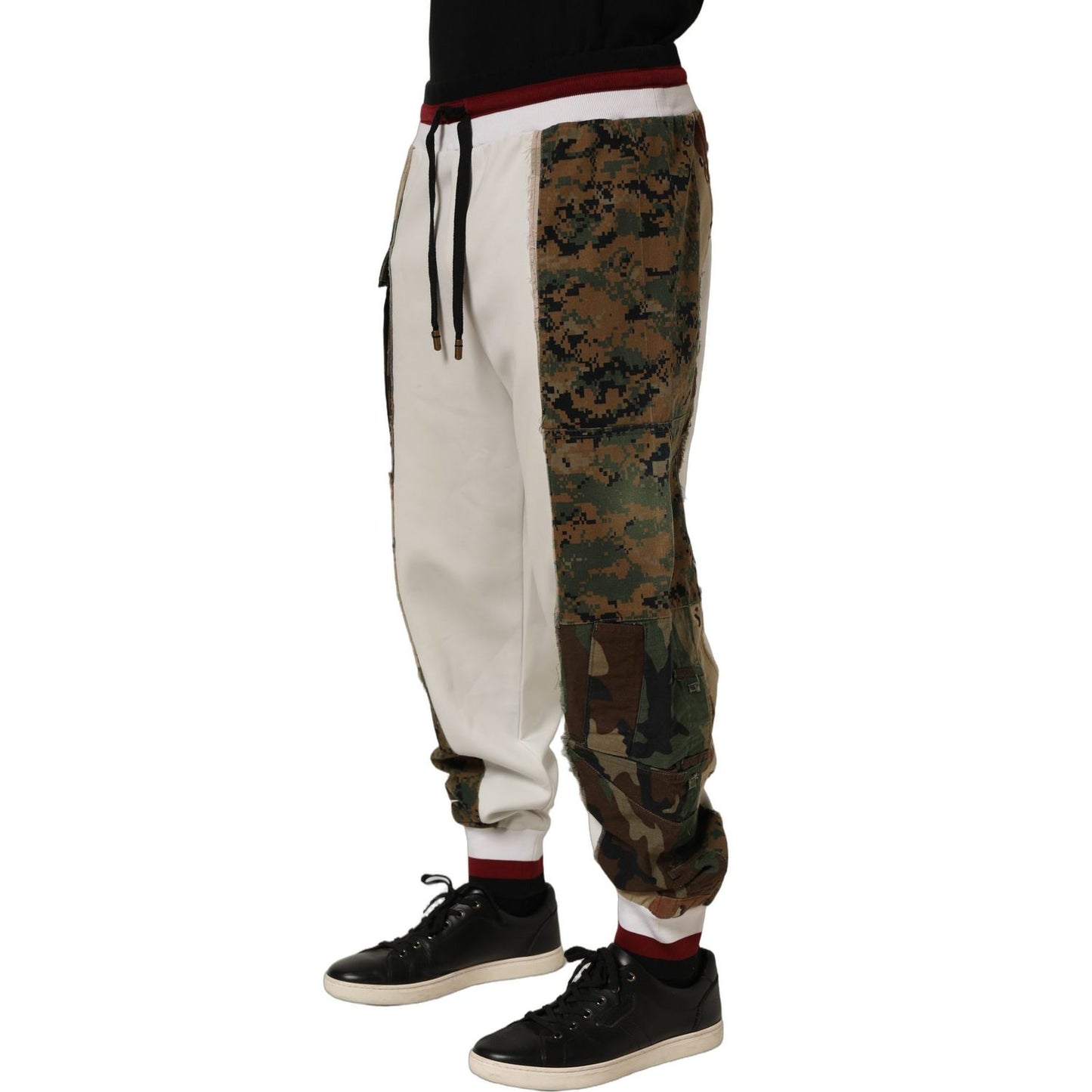 Dolce & Gabbana White Camouflage Patchwork Sweatpants Pants