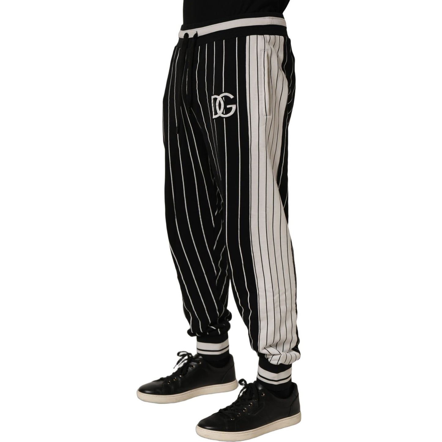 Dolce & Gabbana Black Striped DG Patch Men Sweatpants Pants