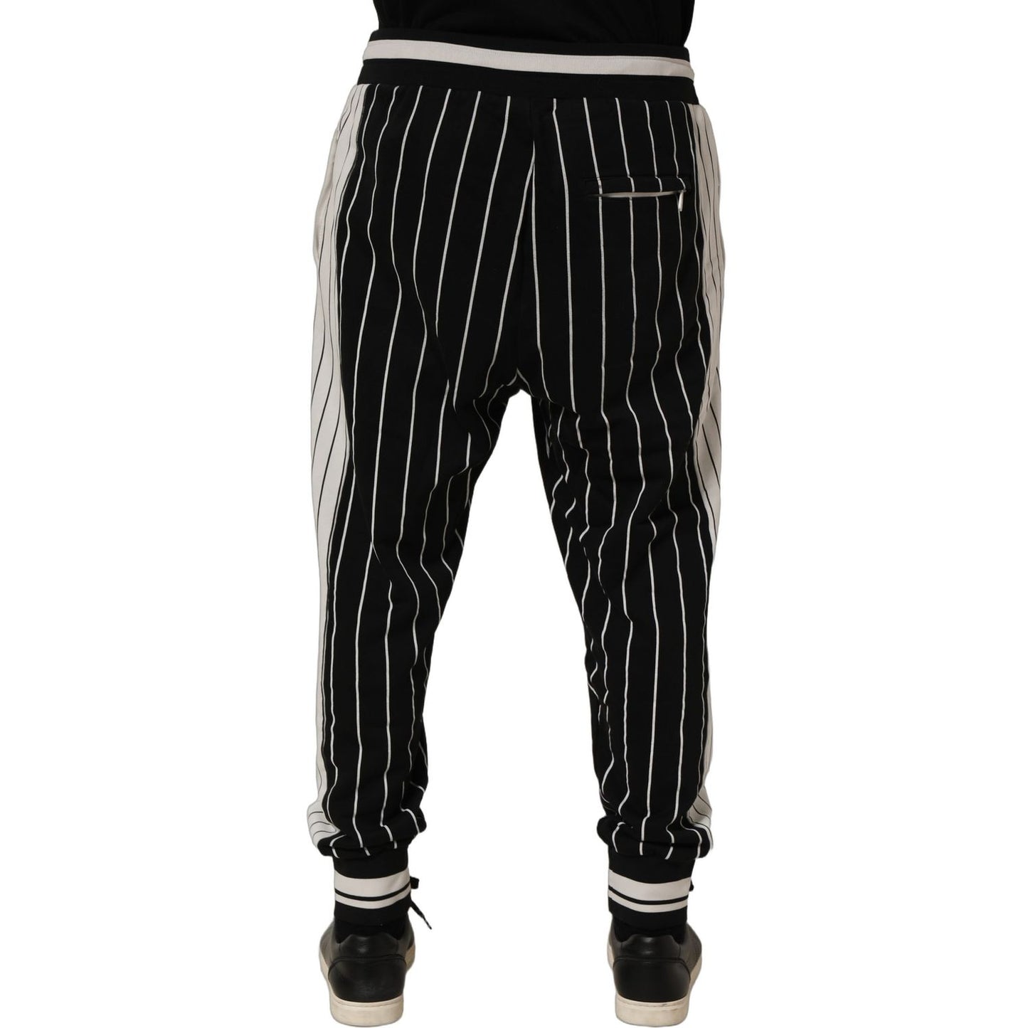 Dolce & Gabbana Black Striped DG Patch Men Sweatpants Pants