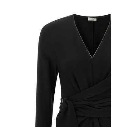 Brunello Cucinelli Black Virgin Wool Midi Dress