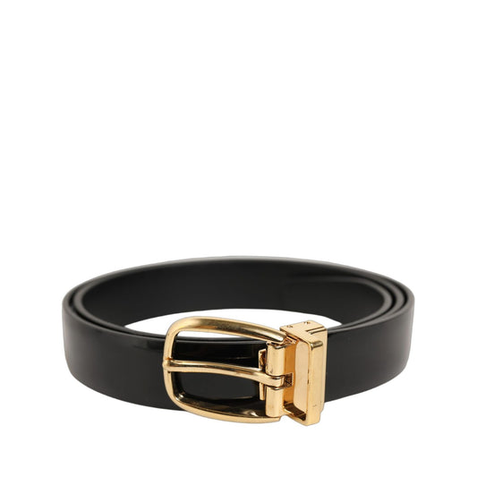 Dolce & Gabbana Black Classic Leather Gold Tone Buckle Belt