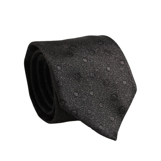 Dolce & Gabbana Men Black Polka Dot Silk Adjustable Tied Necktie Tie