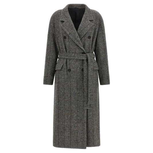 Brunello Cucinelli Gray Alpaca Leather Coat