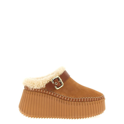 Chloé Brown Cowhide Wedge Sandals