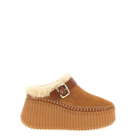 Chloé Brown Cowhide Wedge Sandals