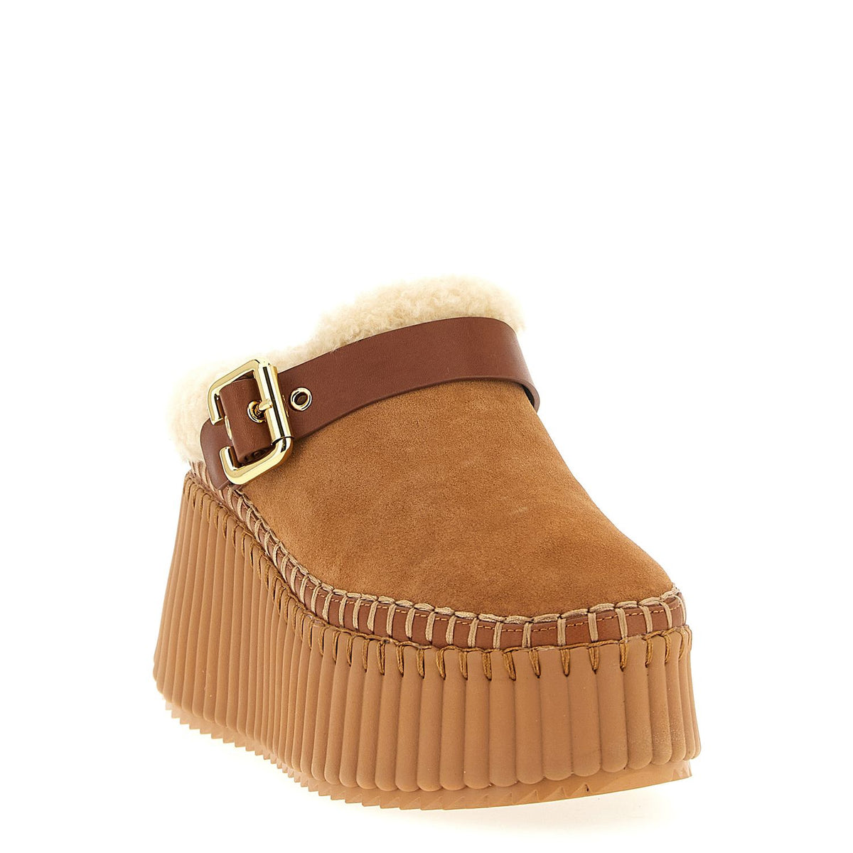 Chloé Brown Cowhide Wedge Sandals