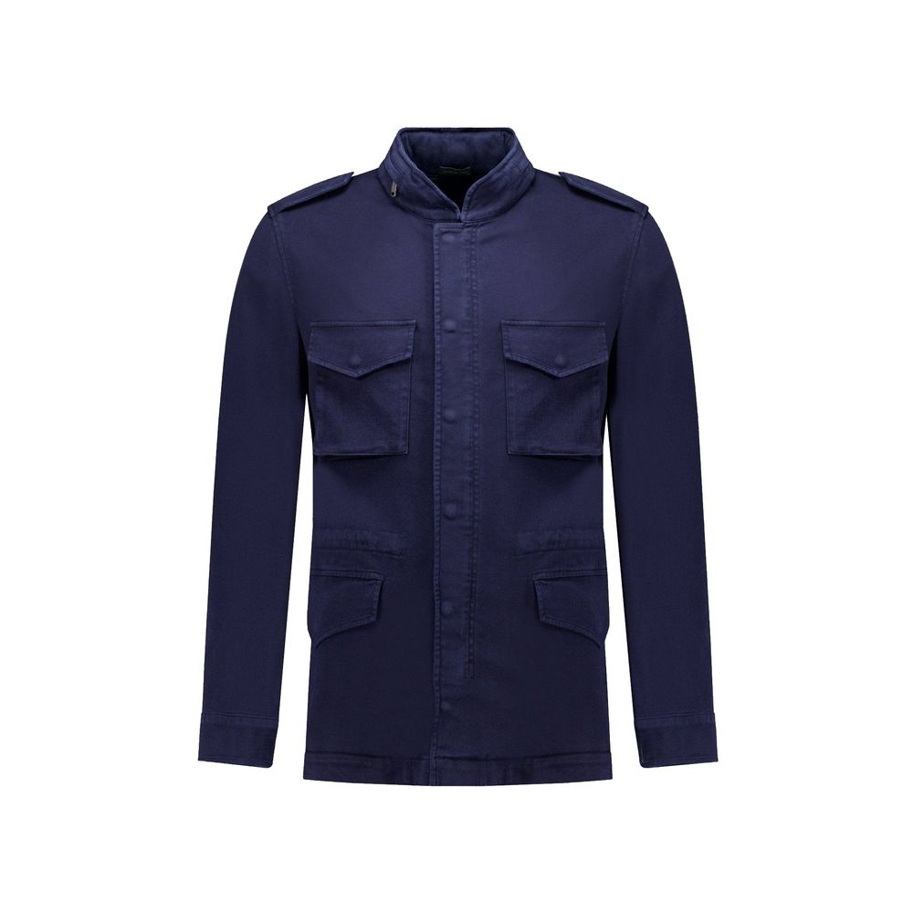 Autore Navy Blue Cotton Full-Length Jacket