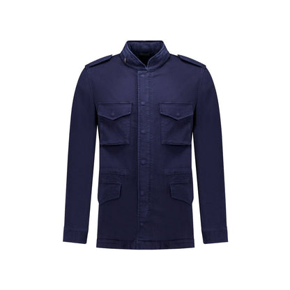 Autore Navy Blue Cotton Full-Length Jacket