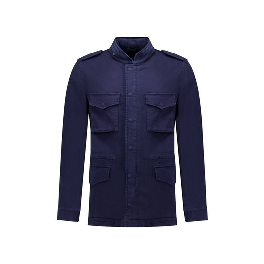 Autore Navy Blue Cotton Full-Length Jacket