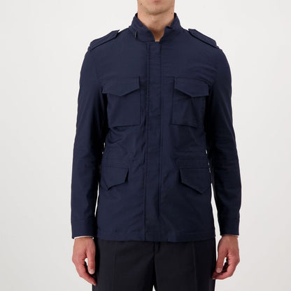 Autore Navy Blue Cotton Full-Length Jacket