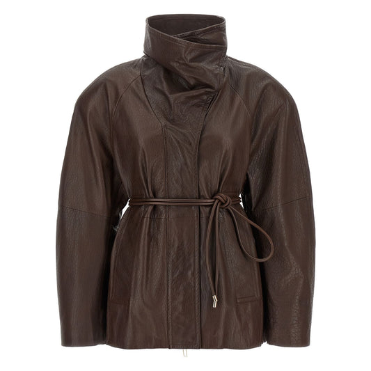 Sportmax Brown Lamb Leather Leather Jacket