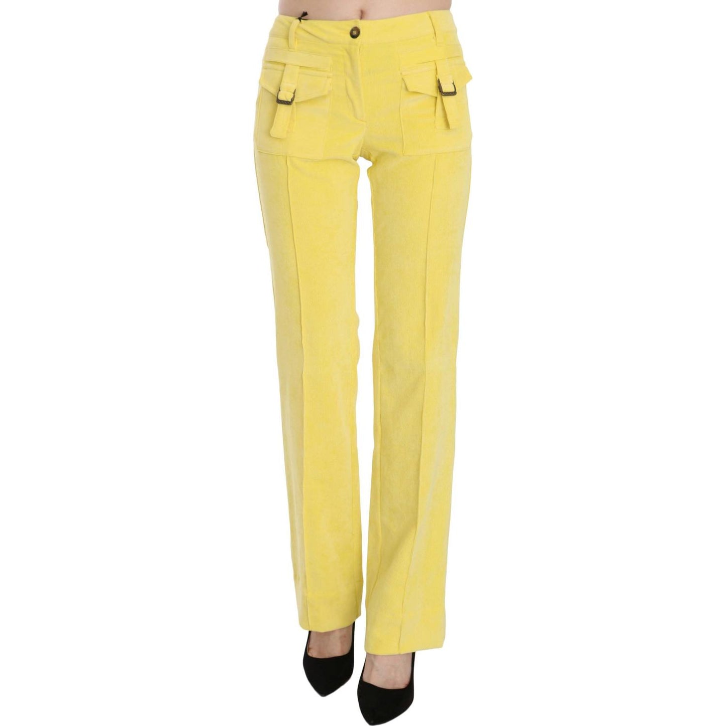 Just Cavalli Chic Yellow Corduroy Mid Waist Pants Just Cavalli