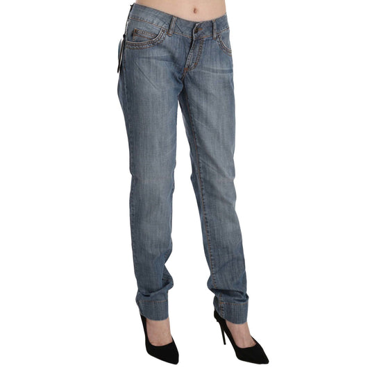 Just Cavalli Blue Washed Cotton Low Waist Slim Fit Denim Pants