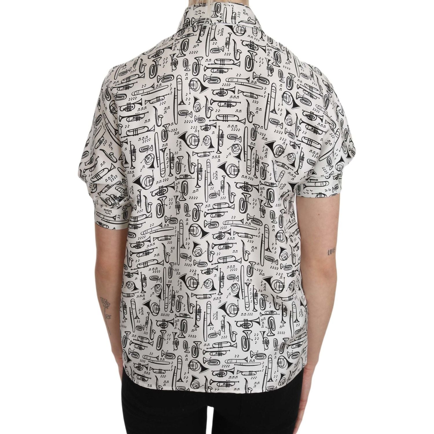 بلوزة من الحرير بطبعة البوق أنيقة من دولتشي آند غابانا