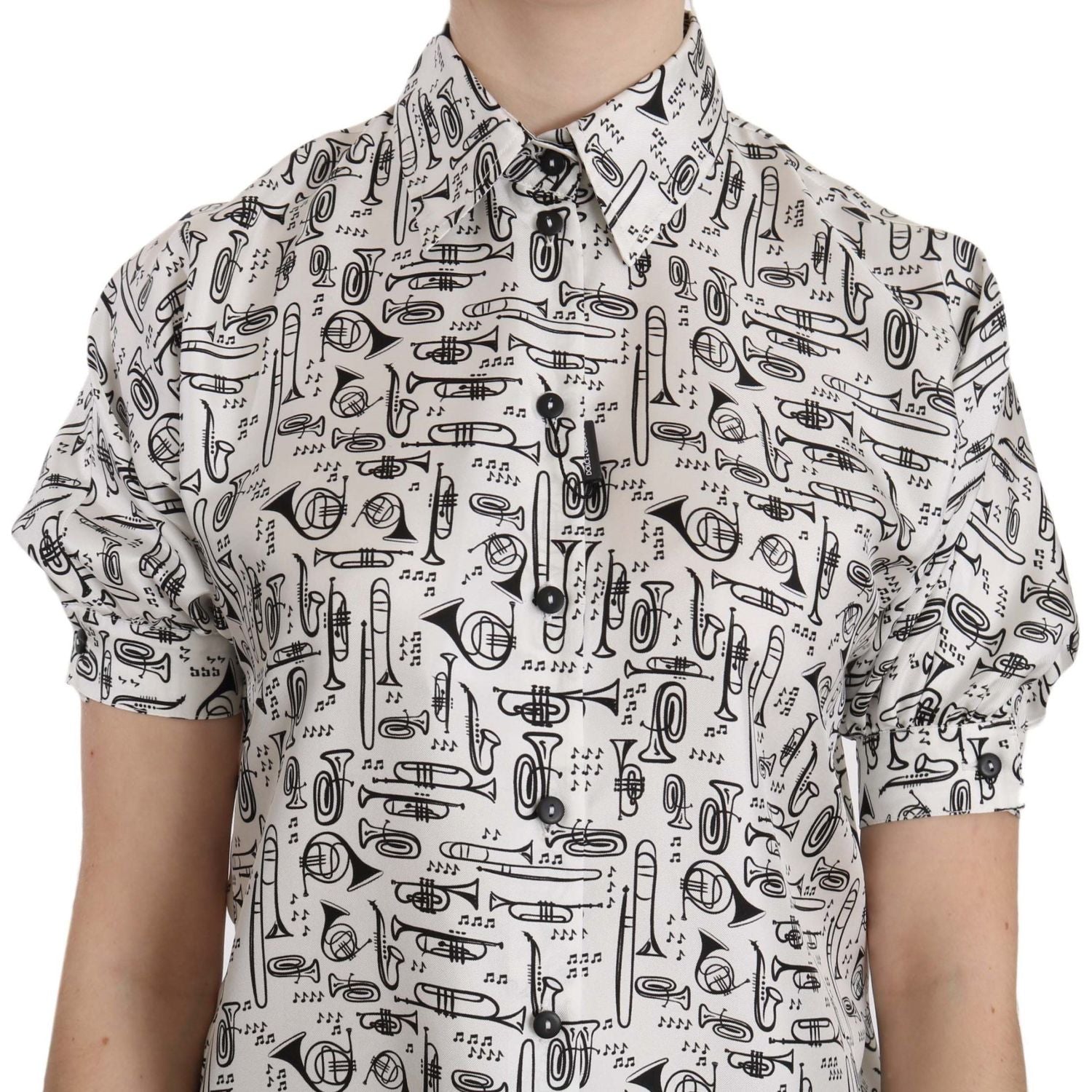 بلوزة من الحرير بطبعة البوق أنيقة من دولتشي آند غابانا