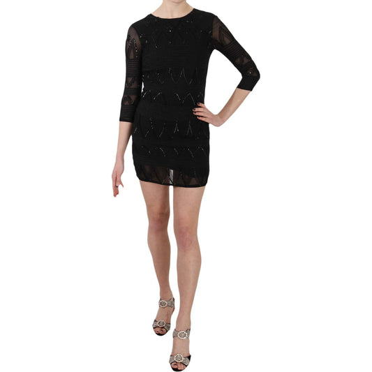 John Richmond Elegant Black Silk Mini Dress with Sequins John Richmond