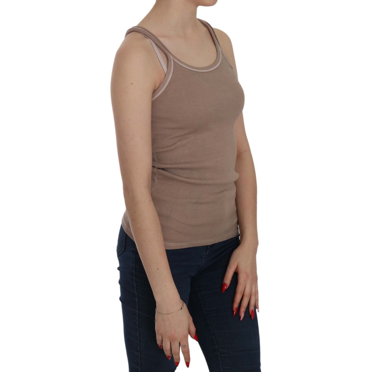 بلوزة أنيقة باللون البني بدون أكمام وحزام رفيع من PINK MEMORIES