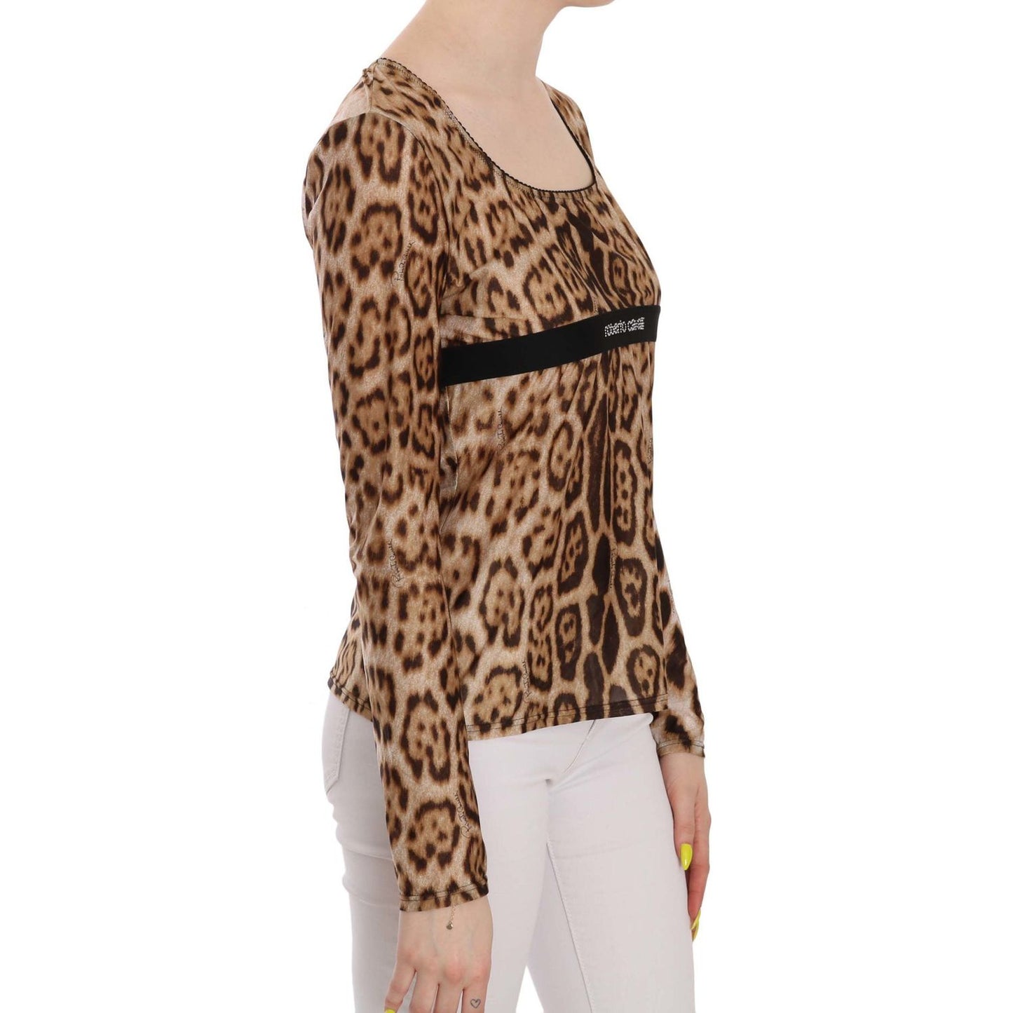 Roberto Cavalli Brown Round Neck Leopard Women Top Blouse