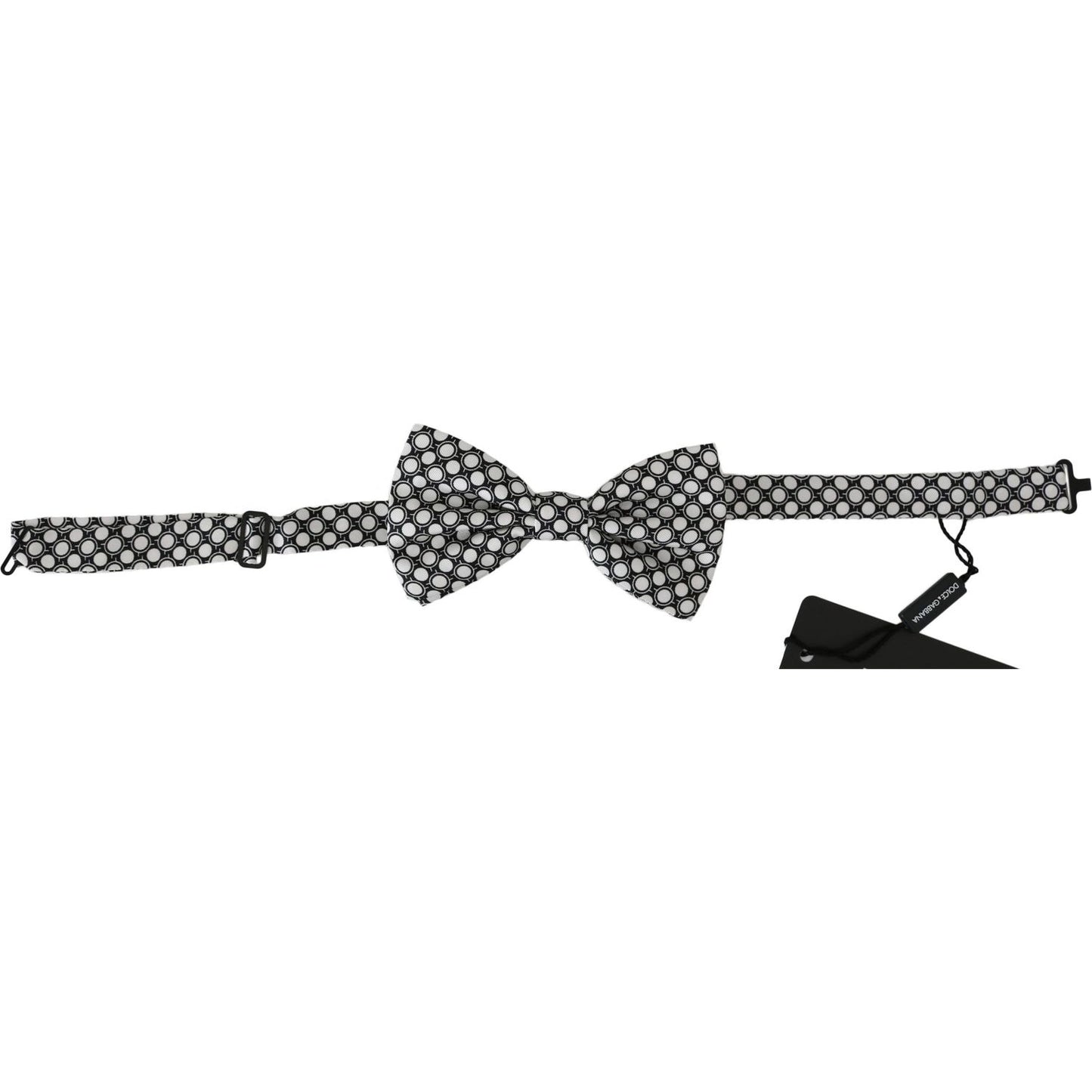 Dolce Gabbana adjustable silk bow tie in black and white circles with adjustable strap, brand new with tags.