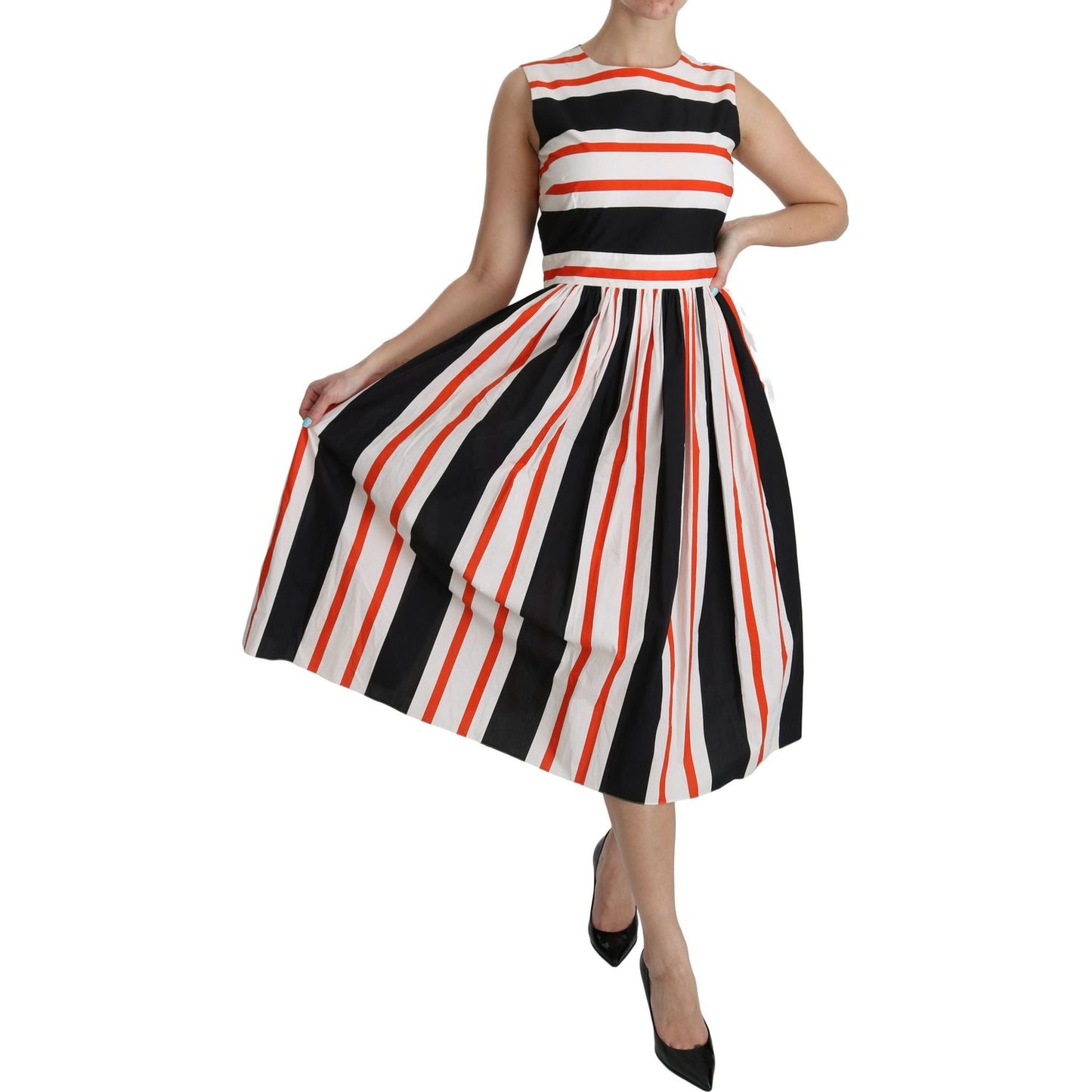 Dolce & Gabbana Multicolor Stripes A-Line Pleated Midi Dress