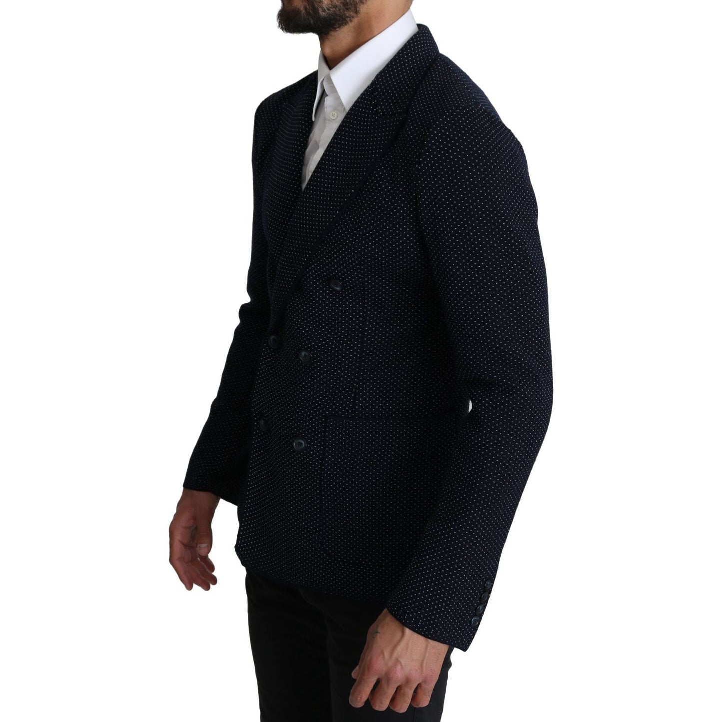 Dolce & Gabbana Elegant Dark Blue Dotted Slim-Fit Blazer Dolce & Gabbana