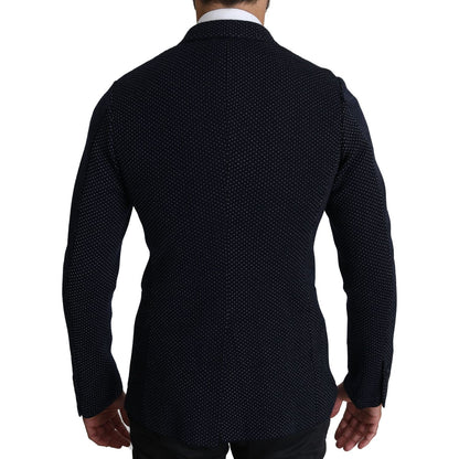 Dolce & Gabbana Dark Blue Dotted Double Breasted Coat Blazer 1728,67345645728,Blazers - Men - Clothing,Blazers - Suits & Blazers - Clothing,Blue,Clothing,Dolce & Gabbana,IT50 | L,Material: 58% Virgin Wool 37% Silk 4% Nylon 1% Elastane,Men,Men - Clothing,N