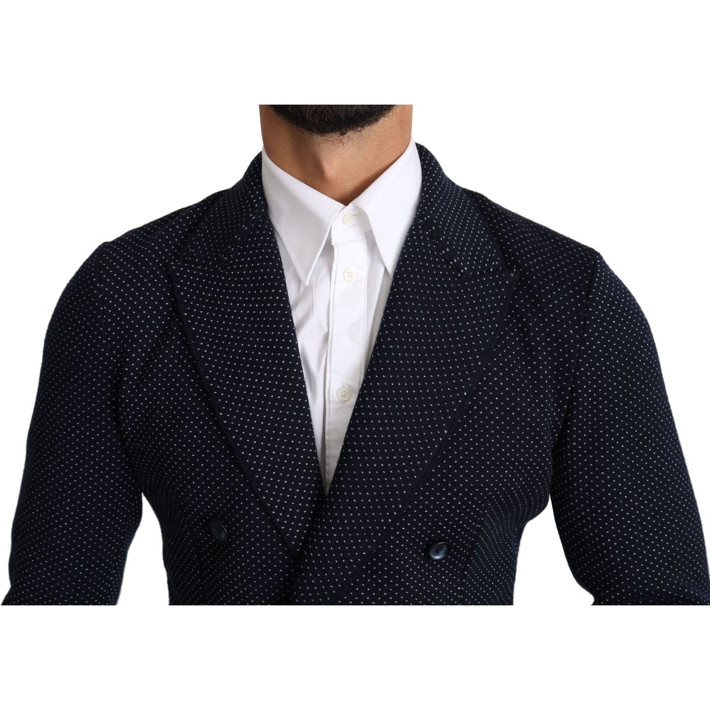 Dolce & Gabbana Elegant Dark Blue Dotted Slim-Fit Blazer Dolce & Gabbana